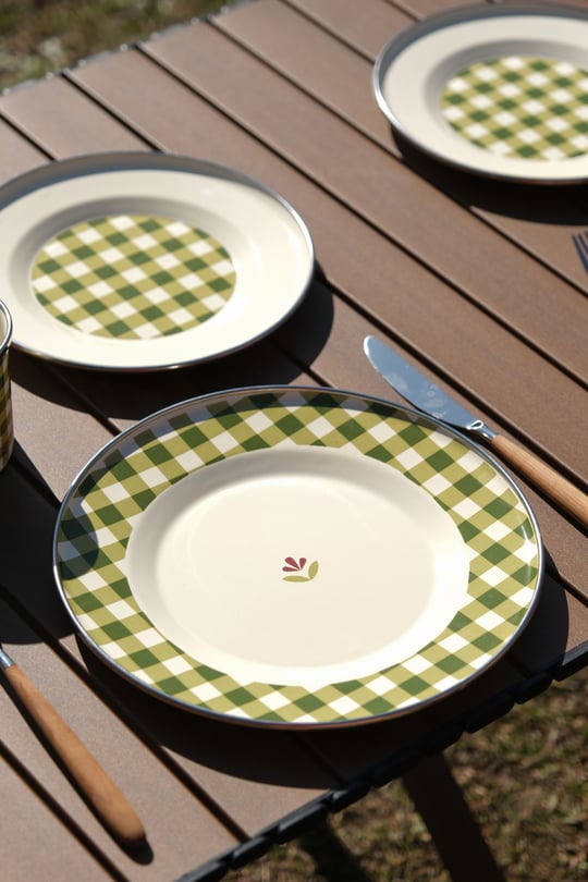 Cozy Emaye Tabak Yeşil Ekose 25 cm