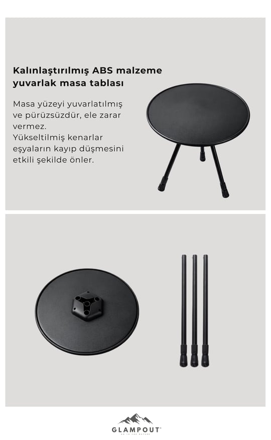 Teleskopik Ayaklı Kamp Sehpası 37x36-57 cm Siyah