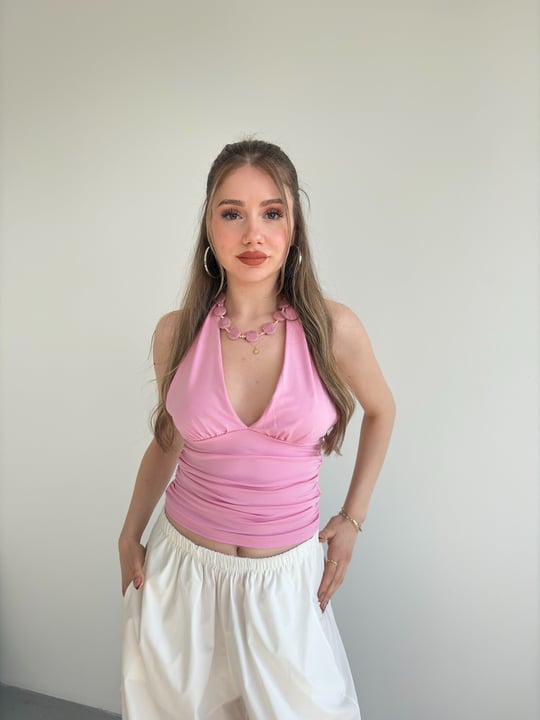 Boyundan Bağlamalı Büzgülü Crop