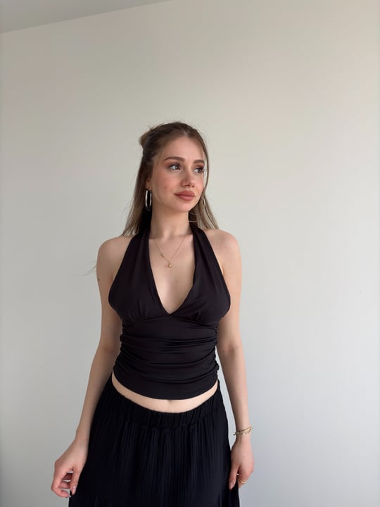 Boyundan Bağlamalı Büzgülü Crop