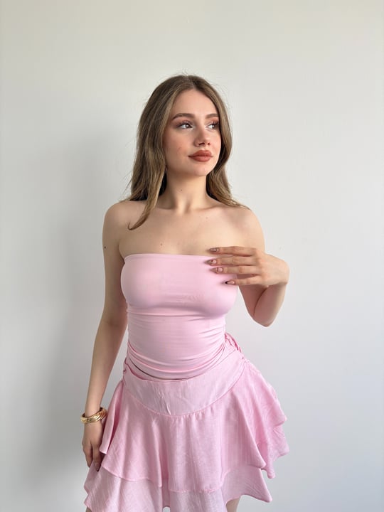 Straplez Poliamid Muadil Crop