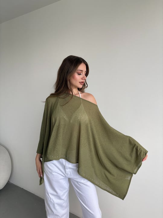 Taşlı Muadil Yarasa Bluz