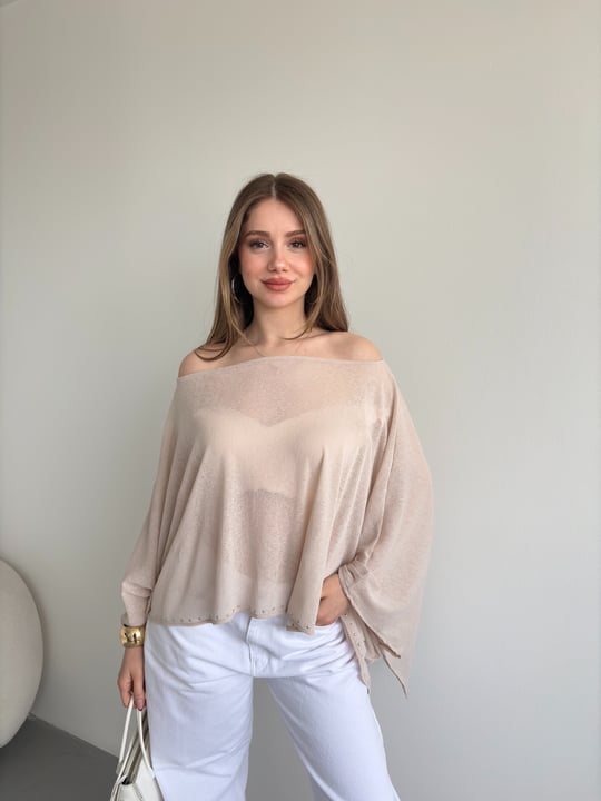 Taşlı Muadil Yarasa Bluz