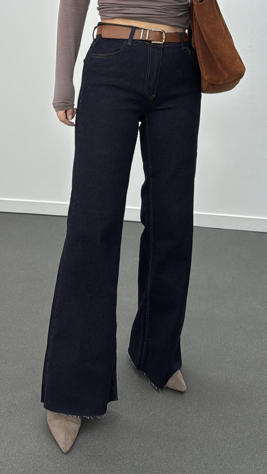 Axis Dark Blue Orta Bel Likralı Flare Jeans