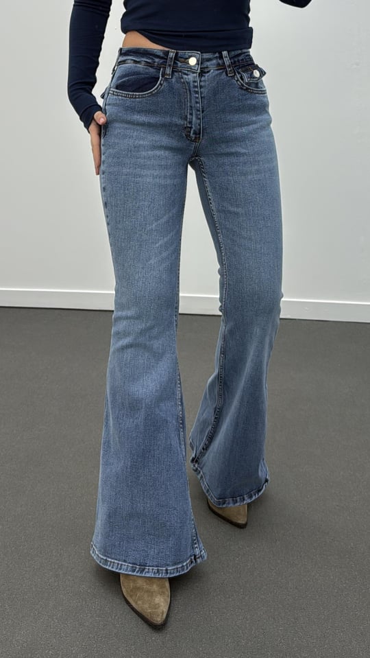 Boenos Açık Kot Yıkamalı Push Up Cepli Toparlayıcı Flare Jeans