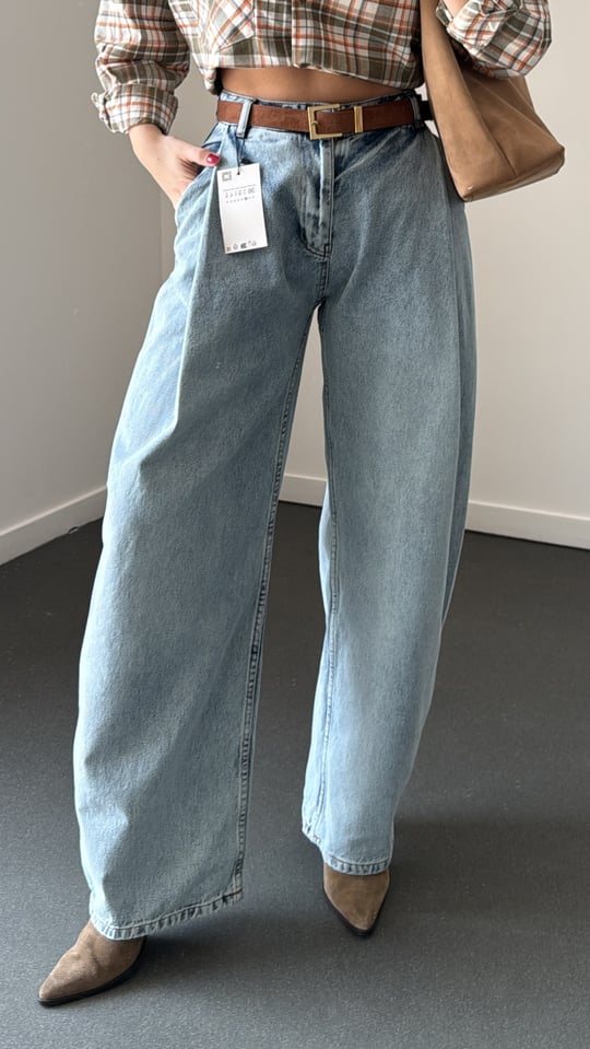 Hype Kar Yıkamalı Pileli Yanı Cepli Barrel Fit Jeans