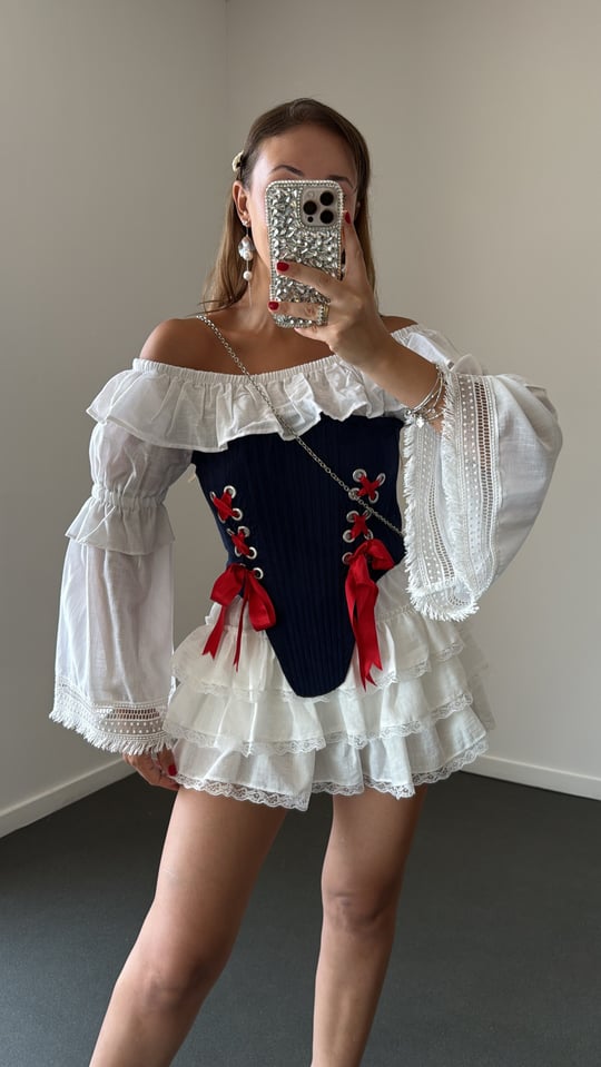 Isabella Lacivert Jakarlı Bağcıklı Korse
