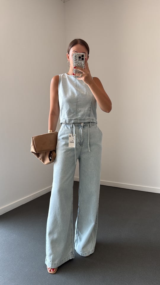 Jenna Buz Mavisi Denim Bluz Ve Pantolon Takım