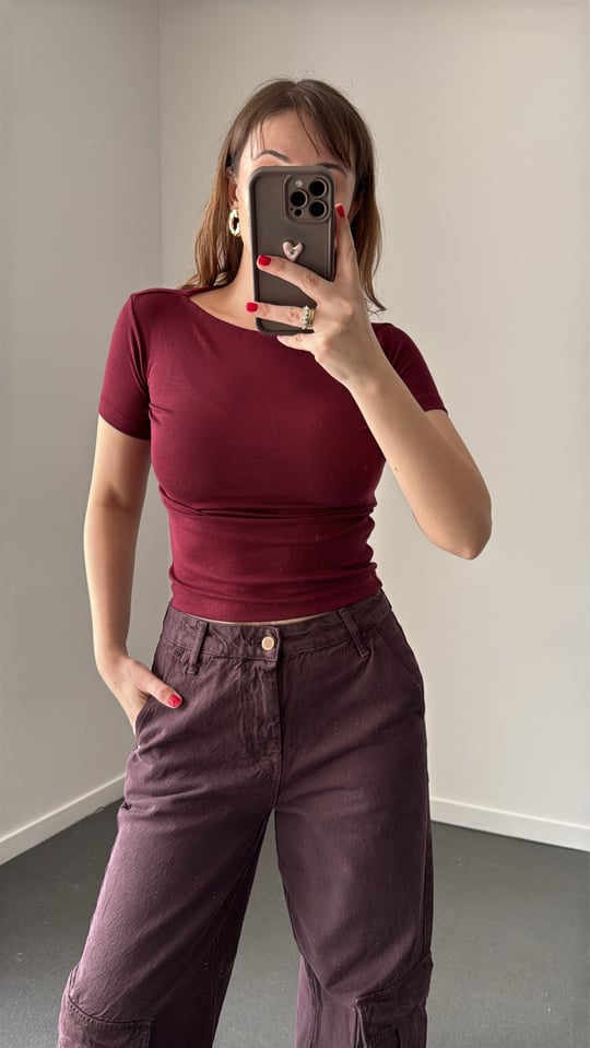 Judy Bordo Oval Yaka Yumuşak Likralı Body