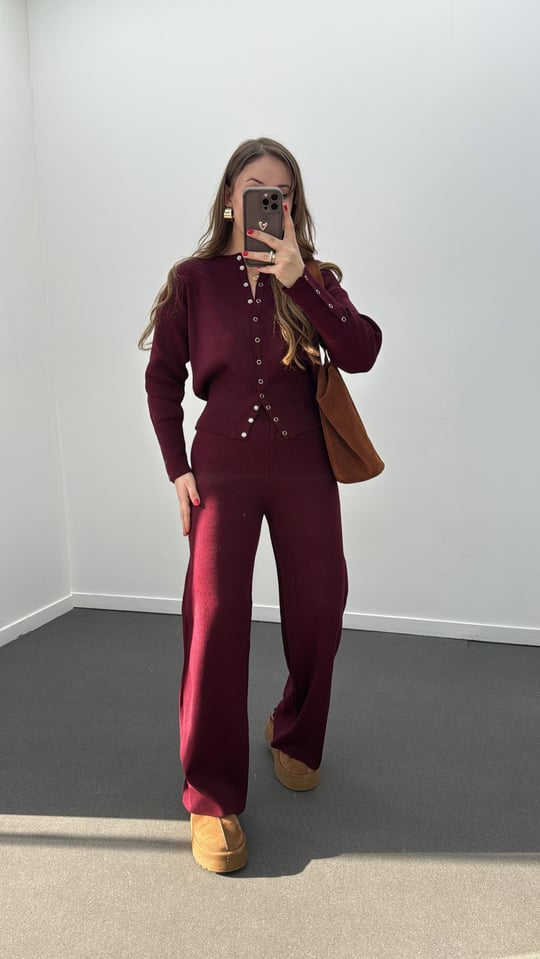 Merlin Bordo Çıtçıtlı Hırka Pantolon Takımı
