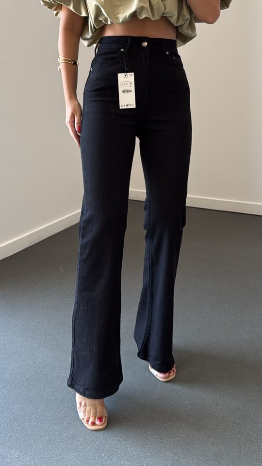 Nrf Siyah Extra Yüksek Bel Full Likralı Flare Jeans