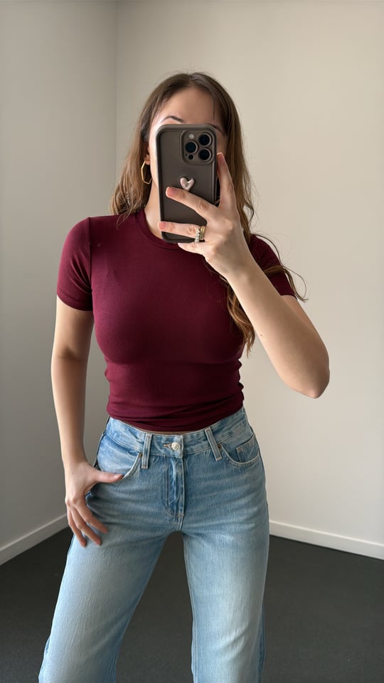 Sahra Bordo Bisiklet Yaka Yumuşak Likralı Body