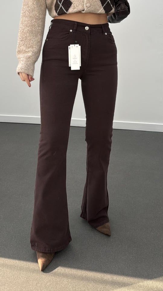 Santorini Çikolata Kahve Yüksek Bel Toparlayıcı Flare Jeans