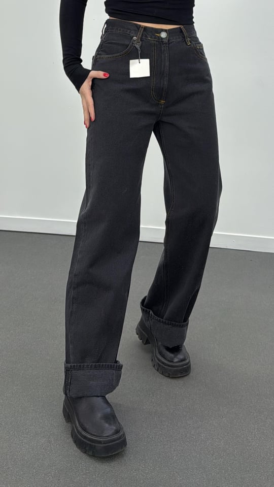Wanda Antrasit Orta Bel Baggy Relax Fit Jeans
