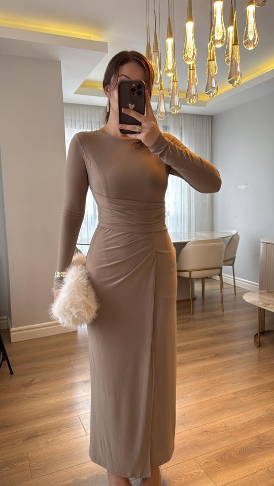 Zafira Vizon Drapeli Maxi Elbise