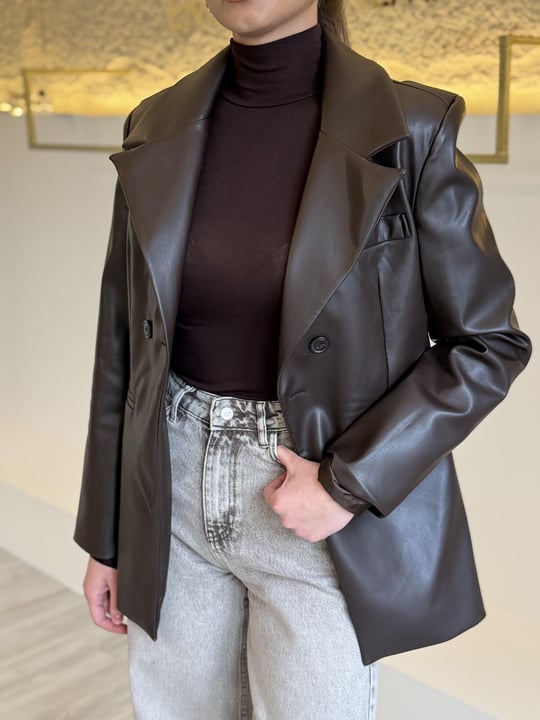 Acı Kahve Blazer Deri Ceket