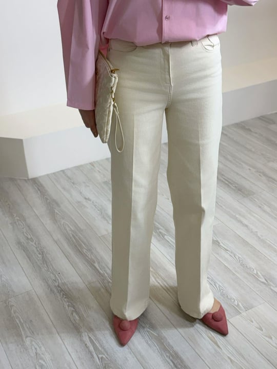 Bej Wideleg Denim Pantolon