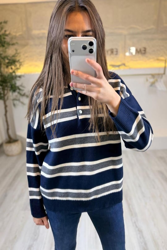 Çizgili Örme Triko Sweat