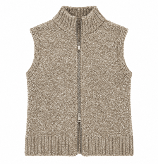 Krem Fermuarlı Yelek