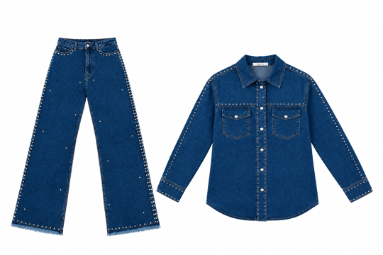 Zımba Detaylı Denim Takım
