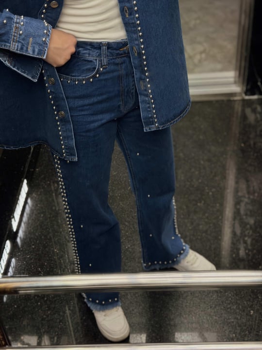 Zımba Detaylı Denim Takım