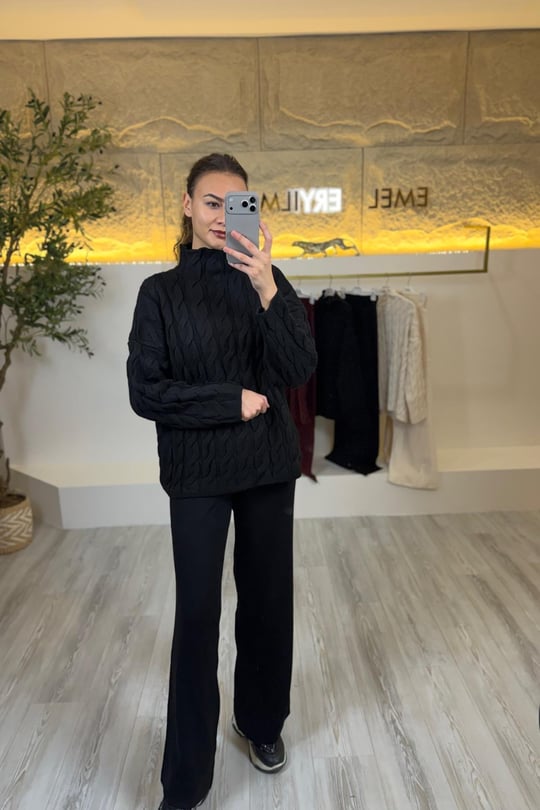 siyah örme triko takım