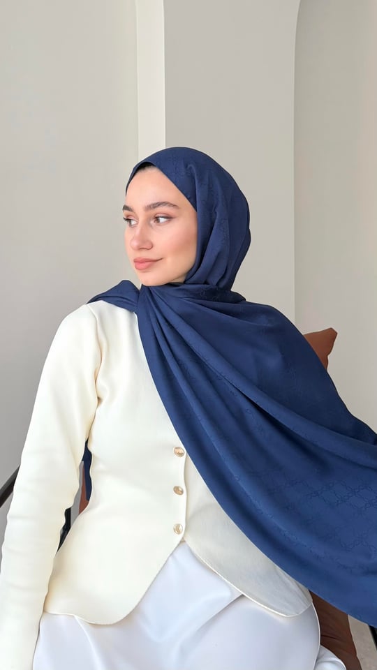 Dalya İpeksi Jakar Şal - Lacivert