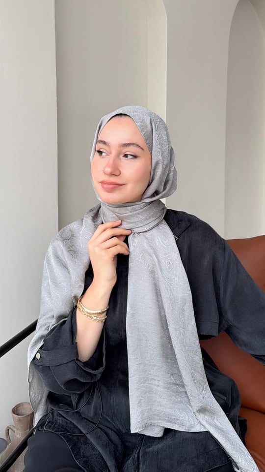 Etnik İpeksi Pamuk Jakar Şal - Duman
