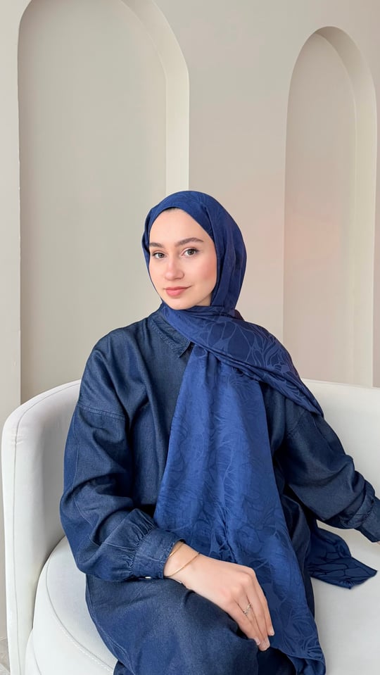 Moon Shine İpeksi Pamuk Jakar Şal - Açık Lacivert