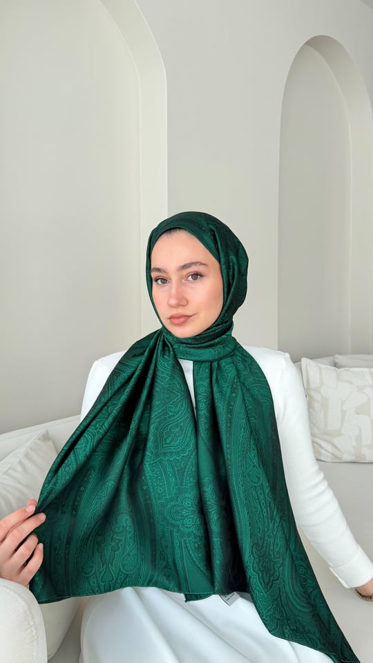 Retro Vual Jakar Şal-Zümrüt Yeşili