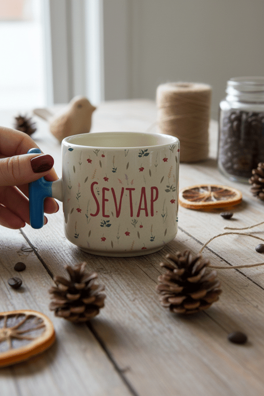 Çiçek Desenli Kişiye Özel T Kupa