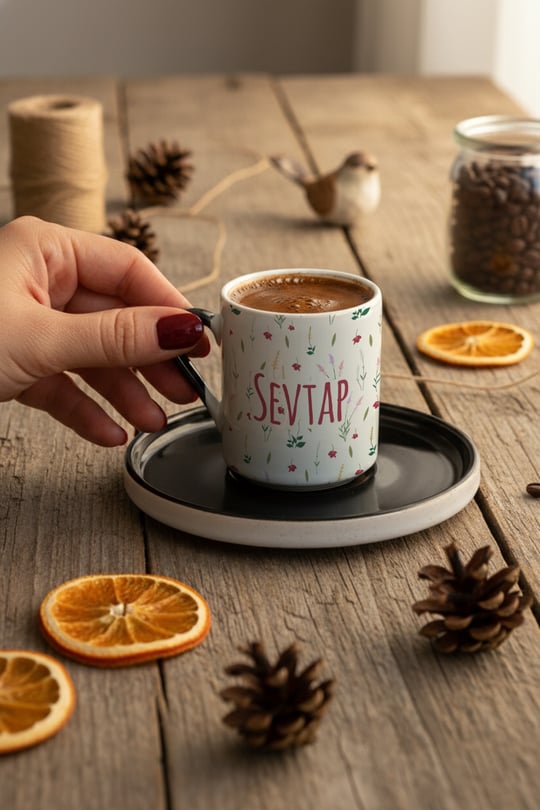 Çiçek Desenli Kişiye Özel Türk Kahvesi Fincanı