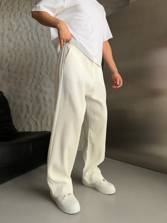 EKRU FİTİLLİ KUMAŞ BAGGY PANTOLON