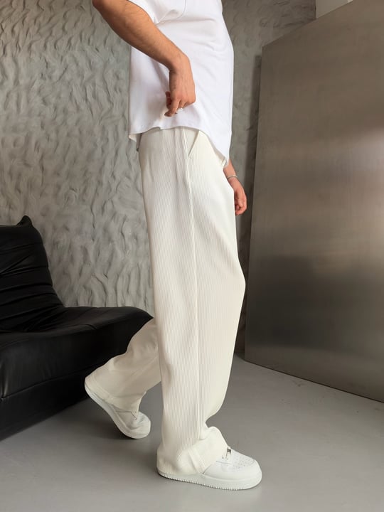 EKRU FİTİLLİ KUMAŞ BAGGY PANTOLON