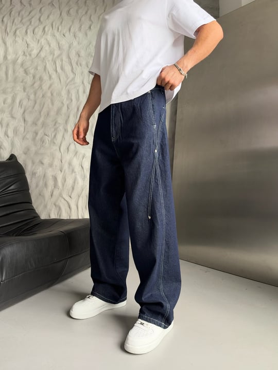 LACİVERT DİKİŞLİ SÜPER BAGGY PANTOLON