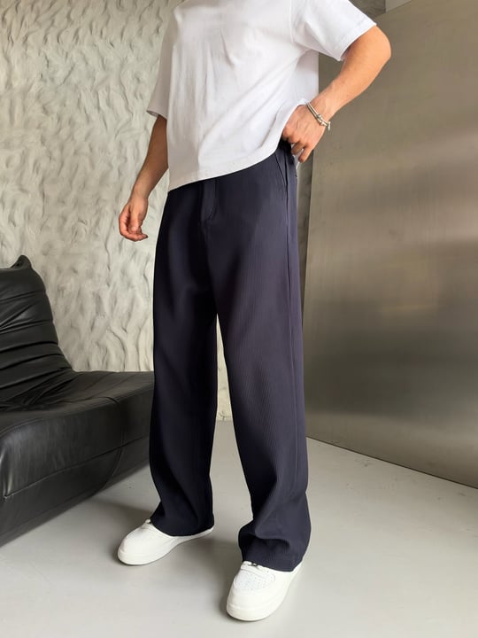 LACİVERT FİTİLLİ KUMAŞ BAGGY PANTOLON