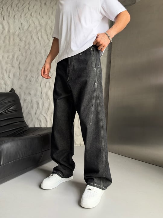 SİYAH DİKİŞLİ SÜPER BAGGY PANTOLON