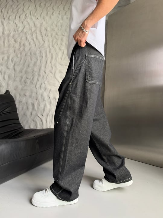 SİYAH DİKİŞLİ SÜPER BAGGY PANTOLON