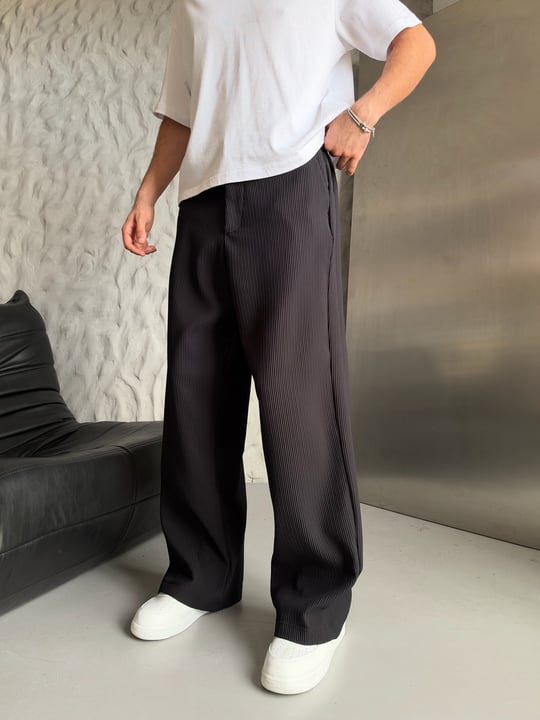 SİYAH FİTİLLİ KUMAŞ BAGGY PANTOLON