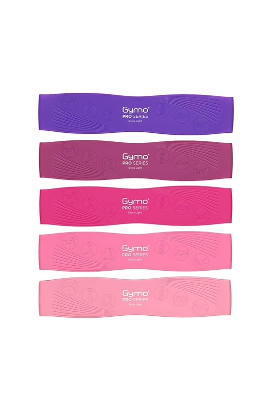 Gymo Pro Series Çantalı Direnç Bandı Fitness Pilates Esnetme Lastiği 5'li Set Silikon Mor