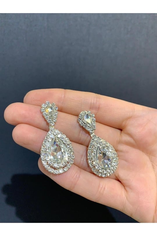 Taşlı Gelin Düğün Kina Nişan Nikah Abiye Küpesi