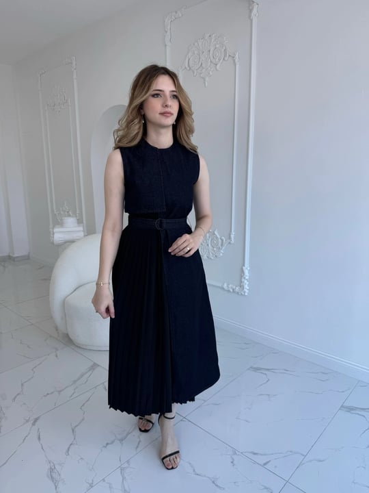 ZR Model Kot Plise Etek Detaylı Elbise