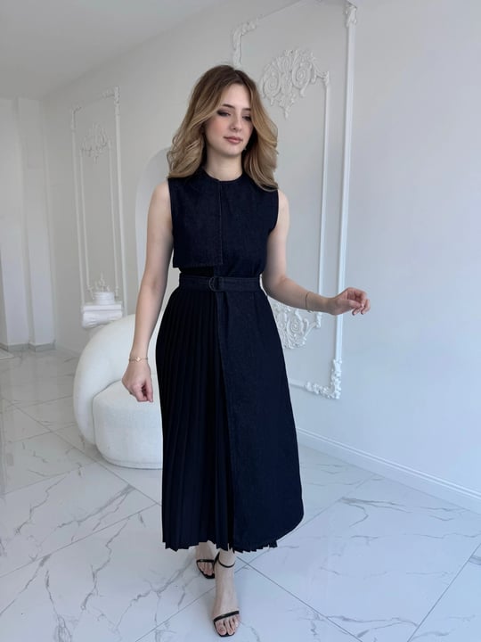 ZR Model Kot Plise Etek Detaylı Elbise