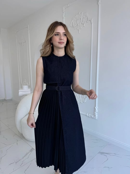 ZR Model Kot Plise Etek Detaylı Elbise