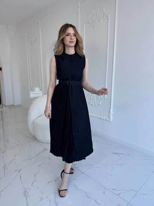 ZR Model Kot Plise Etek Detaylı Elbise