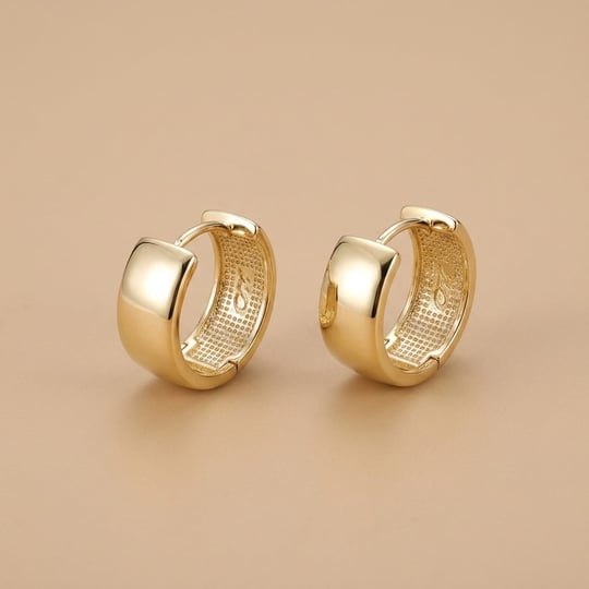 Kalın Parlak Çelik Halka Küpe  - 14k Altın Kaplama - 17 mm çap