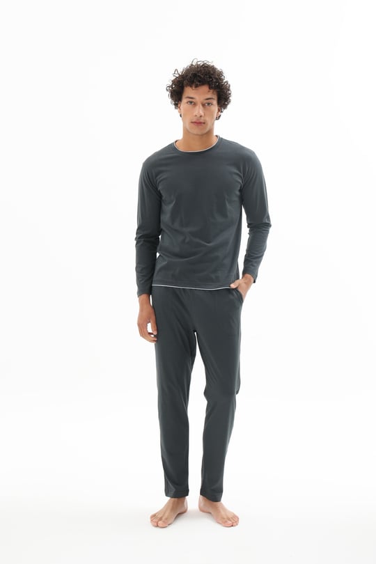 Erkek Füme Yuvarlak Yaka Pijama Takımı - 9222R