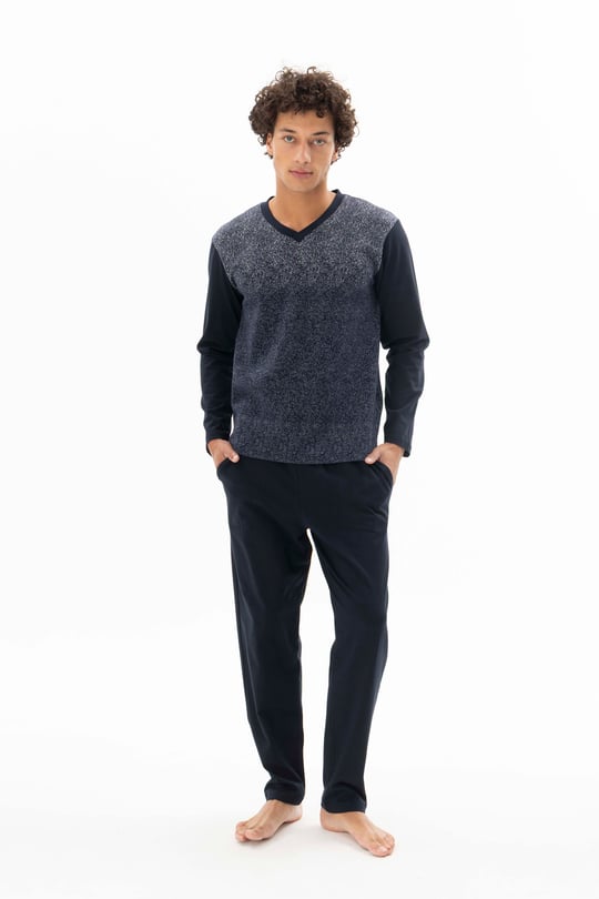 Erkek Lacivert V Yaka Pijama Takımı - KG26603R