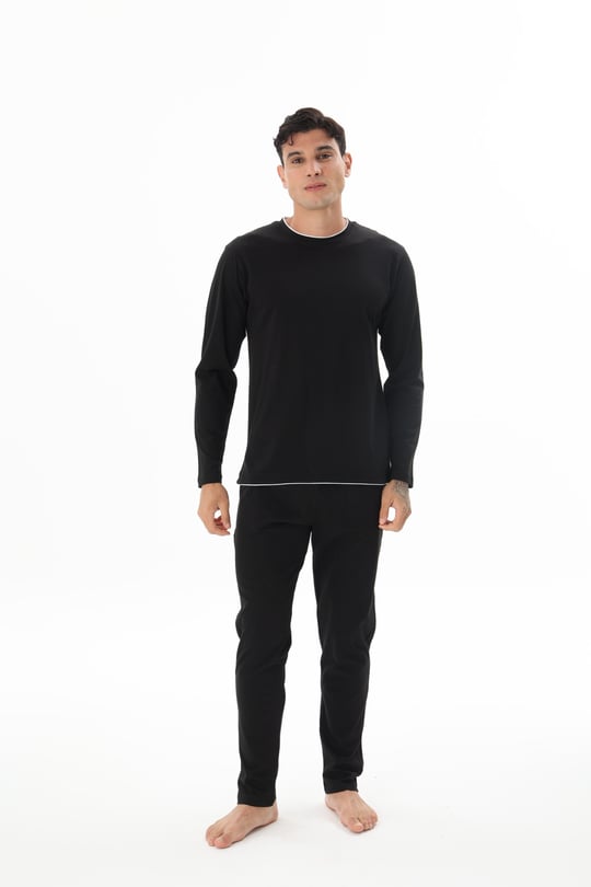 Erkek Siyah Yuvarlak Yaka Pijama Takımı - 9222R