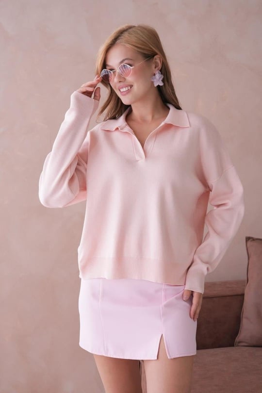 Kadın Fermuarlı Polo Yaka Triko Kazak - 12240R